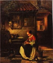 Henri Leys Woman Plucking a Chicken in a Courtyard France oil painting art